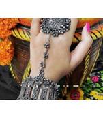 Playful ghungroo hand harness, black polish German silver antique finish, boho hippie gypsy Kemp jewellery