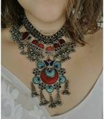 Afghani Glass Work And Thread work, Beautiful Statement Choker Set,Gypsy Style Choker, Boho Jewelry, Trendy Choker Set