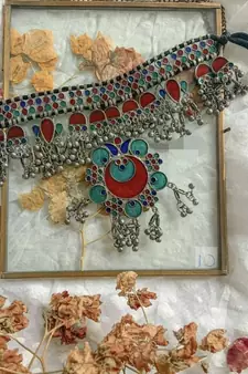 Afghani Glass Work And Thread work, Beautiful Statement Choker Set,Gypsy Style Choker, Boho Jewelry, Trendy Choker Set