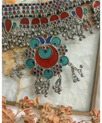 Afghani Glass Work And Thread work, Beautiful Statement Choker Set,Gypsy Style Choker, Boho Jewelry, Trendy Choker Set 3
