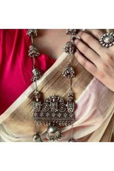 Limited Edition Ghungroo Jhumki with Long Chain, Earrings Ring Set, German Silver Indian Jewelry, Big Jhumki & Necklace
