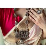 Limited Edition Ghungroo Jhumki with Long Chain, Earrings Ring Set, German Silver Indian Jewelry, Big Jhumki & Necklace