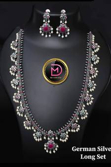 Pearl oxidized set, kolhapuri Indian stone studded oxidized set with earrings, Ethnic oxidised handmade jewelry set