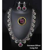 Pearl oxidized set, kolhapuri Indian stone studded oxidized set with earrings, Ethnic oxidised handmade jewelry set