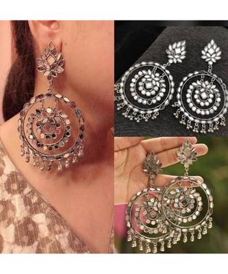 Oxidised Mirror Earrings,  Indian Ethnic Long Earirngs, Indian Silver Earrings, Oxidized Earrings, Jhumki Earrings 1