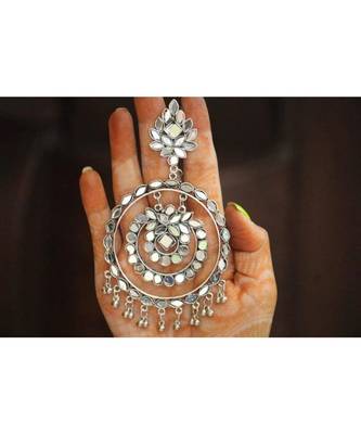 Oxidised Mirror Earrings,  Indian Ethnic Long Earirngs, Indian Silver Earrings, Oxidized Earrings, Jhumki Earrings 2