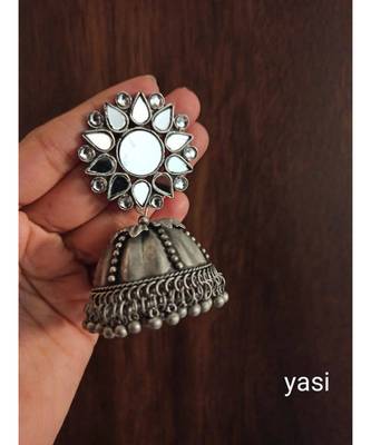 Oxidized Mirror Jhumka,  German Silver Jewelry, Handmade Jewelry, Handmade Earrings, Antique Earrings, Earrings 3