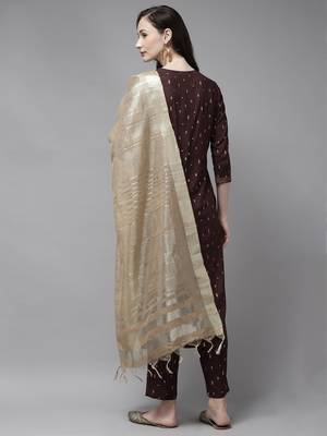 Indo Era Maroon Foil Printed Straight Kurta Palazzo with Dupatta Sets 2