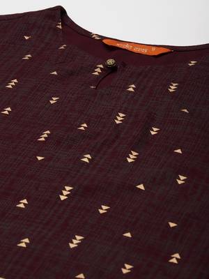 Indo Era Maroon Foil Printed Straight Kurta Palazzo with Dupatta Sets 4