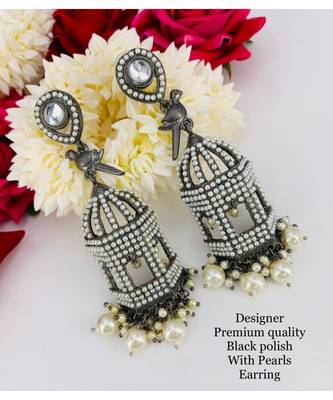 Zircon cage pearl earrings indian jewellery beautiful wedding collection partywear gifts for her bollywood jhumka jhumki 2