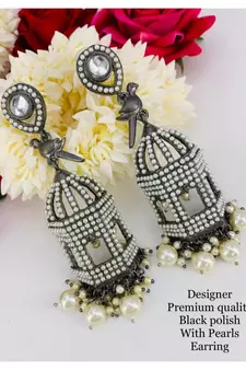 Zircon cage pearl earrings indian jewellery beautiful wedding collection partywear gifts for her bollywood jhumka jhumki