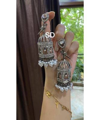 Zircon cage pearl earrings indian jewellery beautiful wedding collection partywear gifts for her bollywood jhumka jhumki 3
