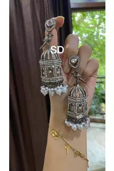 Zircon cage pearl earrings indian jewellery beautiful wedding collection partywear gifts for her bollywood jhumka jhumki