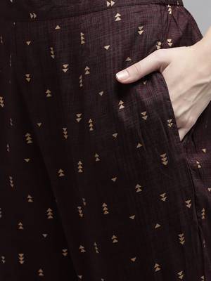 Indo Era Maroon Foil Printed Straight Kurta Palazzo with Dupatta Sets 5
