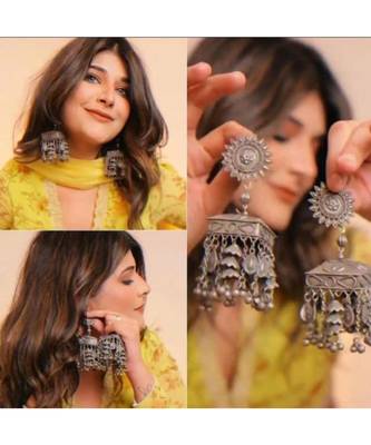 Afghani banjara earrings big antique jhumka jhumki black 1