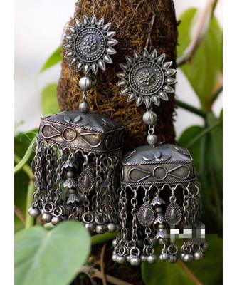 Afghani banjara earrings big antique jhumka jhumki black 2