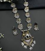 Dual tone Elephant design necklace set German silver indian oxidized jewellery gifts for her long necklace with earrings