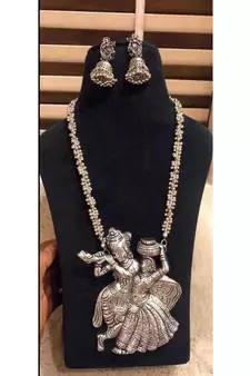 Radhakrishna pendant set traditional wear German silver indian oxidized jewellery vintage look temple jewelry