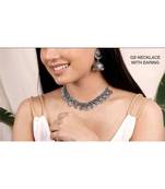 Silver oxidized choker with jhumka earrings, choker with floral designs