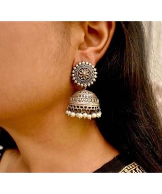 Jhumka jhumki with pearl drop indian oxidized German silver jewelry gifts for her small earrings 1