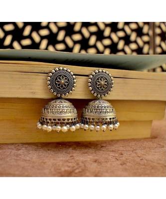 Jhumka jhumki with pearl drop indian oxidized German silver jewelry gifts for her small earrings 2