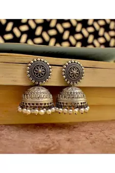 Jhumka jhumki with pearl drop indian oxidized German silver jewelry gifts for her small earrings