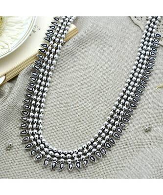 Silver oxidized long necklace set,silver look alike long necklace, necklace jewelry, Indian SLA necklace 1
