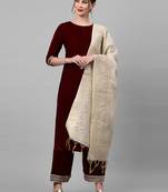 Indo Era Maroon Velvet Kurta Palazzo With Dupatta Sets