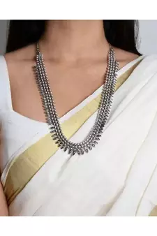 Silver oxidized long necklace set,silver look alike long necklace, necklace jewelry, Indian SLA necklace
