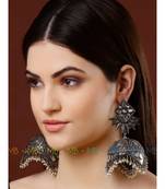 Long Mirror jhumka with pearl oxidized earrings with floral designs,indian silver look alike jhumka