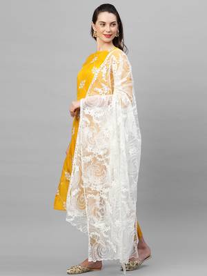 Indo Era Yellow Embroidered Straight Kurta Palazzo With Dupatta Set 3