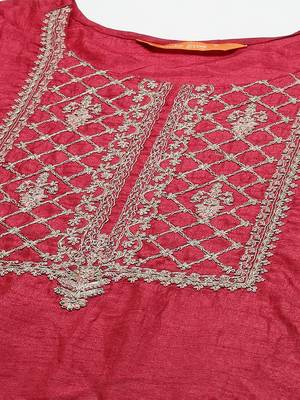 Indo Era Maroon Embroidered Straight Kurta Palazzo With Dupatta Set 5