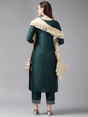 Indo Era Blue Embroidered Straight Kurta Palazzo With Dupatta Set 2