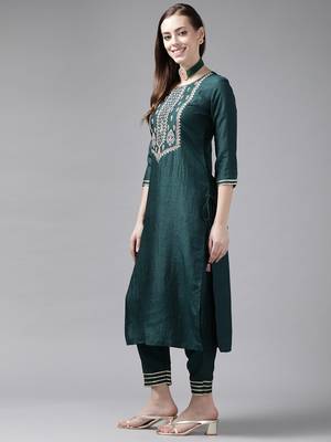 Indo Era Blue Embroidered Straight Kurta Palazzo With Dupatta Set 3