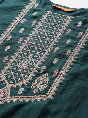 Indo Era Blue Embroidered Straight Kurta Palazzo With Dupatta Set 5