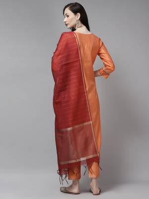 Indo Era Orange Embroidered Straight Kurta Palazzo With Dupatta Set 2