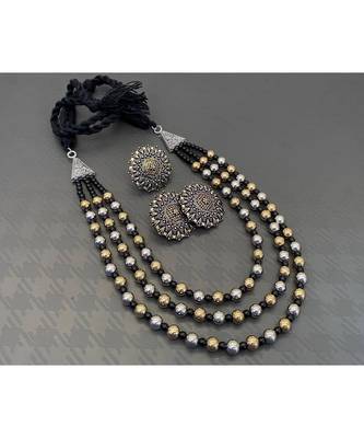 3 layer multistrand necklace set, Indian jewelery set, oxidised multilayer set, ethnic jewellery 1