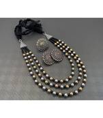 3 layer multistrand necklace set, Indian jewelery set, oxidised multilayer set, ethnic jewellery