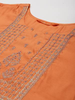 Indo Era Orange Embroidered Straight Kurta Palazzo With Dupatta Set 5