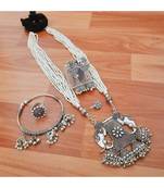 Elephant Pendant Ghungroo Necklace Set, German Silver Jewelry, South Indian Jewelry, Wedding Jewelry