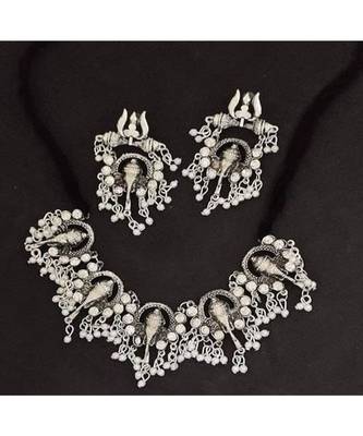 Oxidised ganesha jewelry set, Indian traditional ethnic jewellery, choker set, silver look handmade set, gifts for her, 2