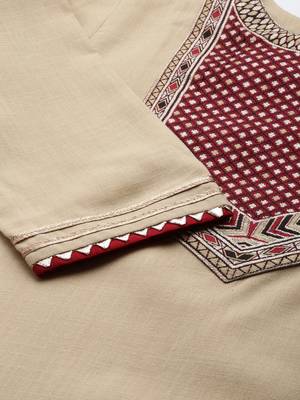 Indo Era Beige Solid Straight Kurta Palazzo with Dupatta Set 5