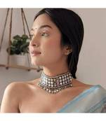 Afghani mirror choker jewellery set, Boho tribal jewlery, Indian oxidised jewellery, handmade, necklace set