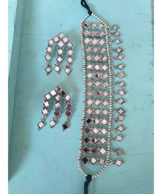 Afghani mirror choker jewellery set, Boho tribal jewlery, Indian oxidised jewellery, handmade, necklace set 2