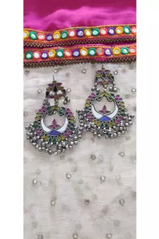 Afghan Kuchi Earrings Colorful, Boho Statement Tribal Earrings, Hippie Style Mirror Earrings Real Glass Afghani Earrings