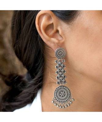 Dangle earrings indian oxidized German silver jewelry, bollywood celebrity style, gifts for her, long earring. 1