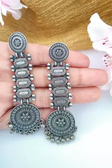 Dangle earrings indian oxidized German silver jewelry, bollywood celebrity style, gifts for her, long earring.