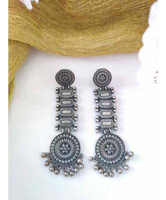 Dangle earrings indian oxidized German silver jewelry, bollywood celebrity style, gifts for her, long earring. 3