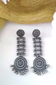 Dangle earrings indian oxidized German silver jewelry, bollywood celebrity style, gifts for her, long earring.