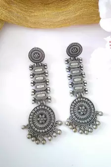 Dangle earrings indian oxidized German silver jewelry, bollywood celebrity style, gifts for her, long earring.